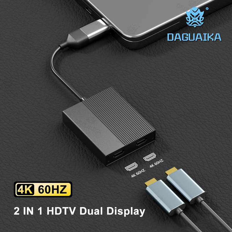 4K 60Hz USB C/USB 3.0 do podwójny HDMI stacja dokująca DL6950 Chip DisplayLink kompatybilny z systemem Windows macOS M1/M2 Android Chrome