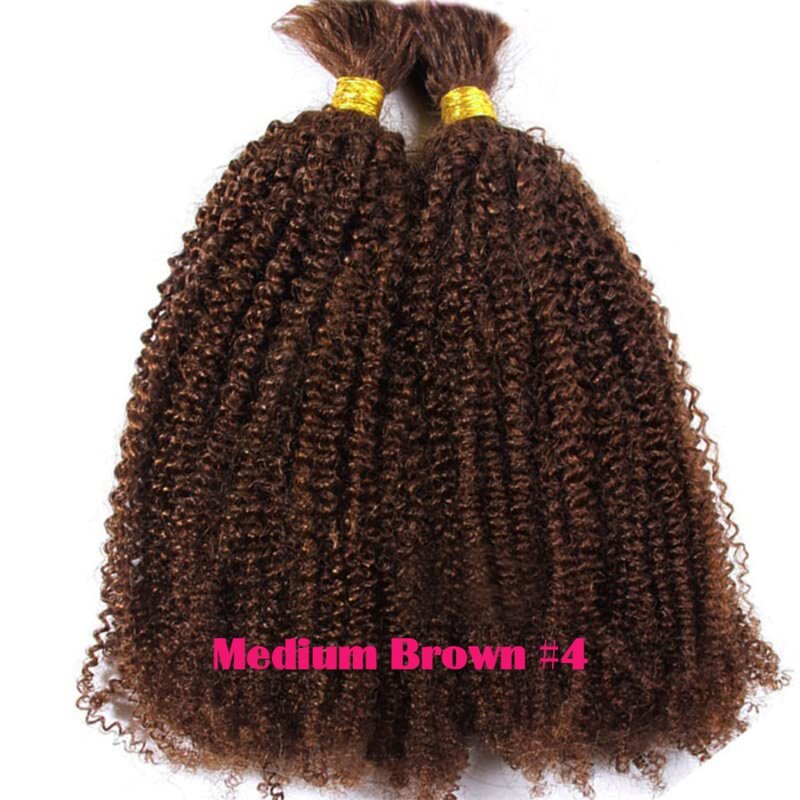 Medium Brown Human Hair Bulk for Braiding Afro Kinky Curly Mongolian Remy Human Hair Extension No Weft Hair Bundles For Women