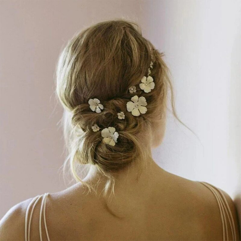 Pinzas para el pelo para mujer, horquillas con diseño de flores de una sola palabra, accesorios de cola de caballo con temperamento para regalos de ceremonia de boda