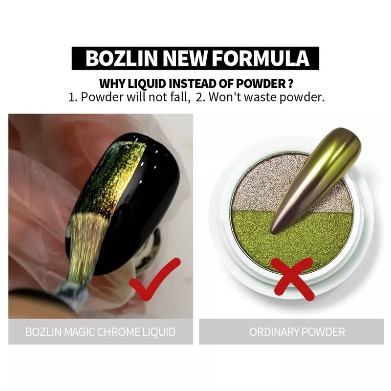5ML Liquid Chrome Powder Nail Polish Aurora  Metallic Mirror Effect No Dust Soak Off  Semi Permanent Nail Art UV Gel Varnish