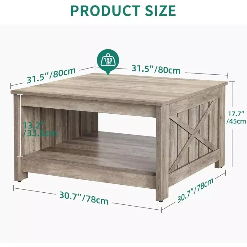 Mesa de centro con almacenamiento para sala de estar, mesa de centro de madera de granja, muebles grises rústicos