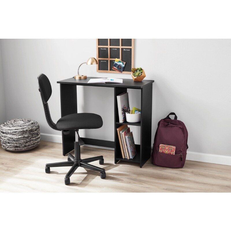 Small Space Writing Desk with 2 Shelves, True Black Oak Finish