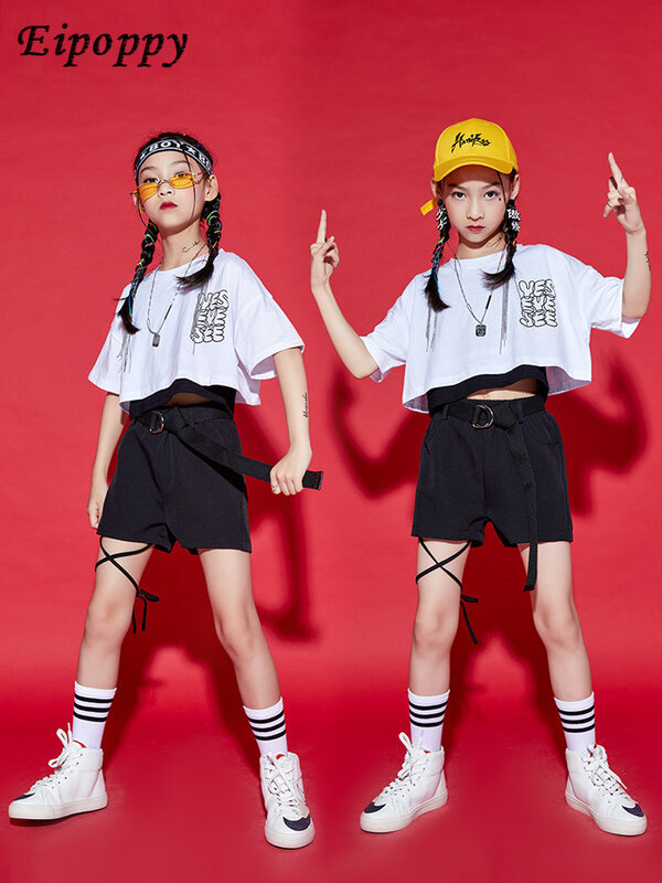 Kinder Hip-Hop Jazz Tanz kleidung online rot hübsches Mädchen trend ige Kleidung Sommer Laufsteg Anzug