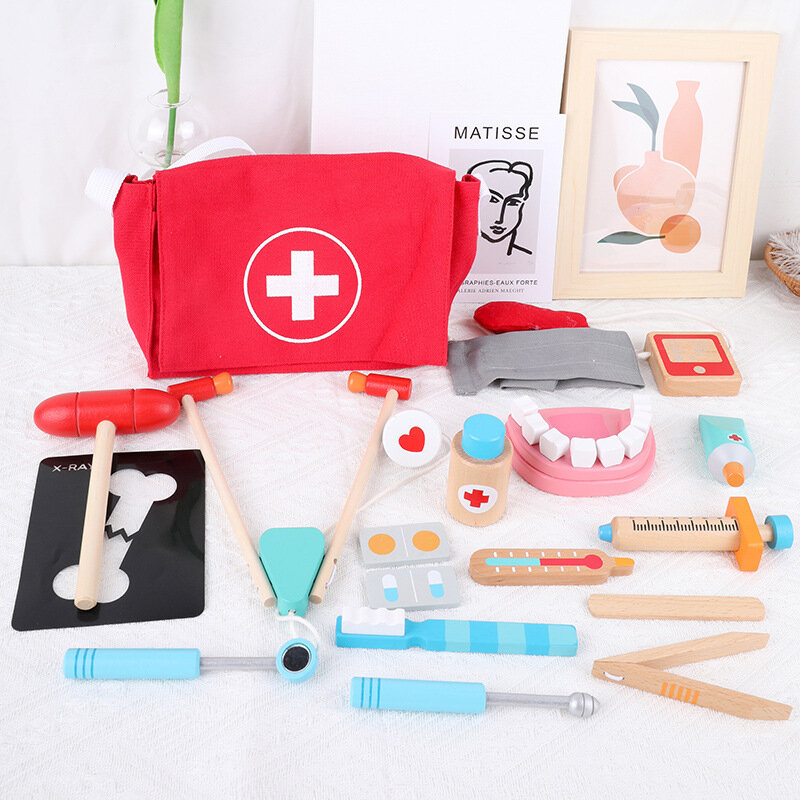Doctor Set Toy Medical Kit Dentist Game Kids Doctor Costume Cosplay Children Wooden Toys Hospital Play Accessories Simulation