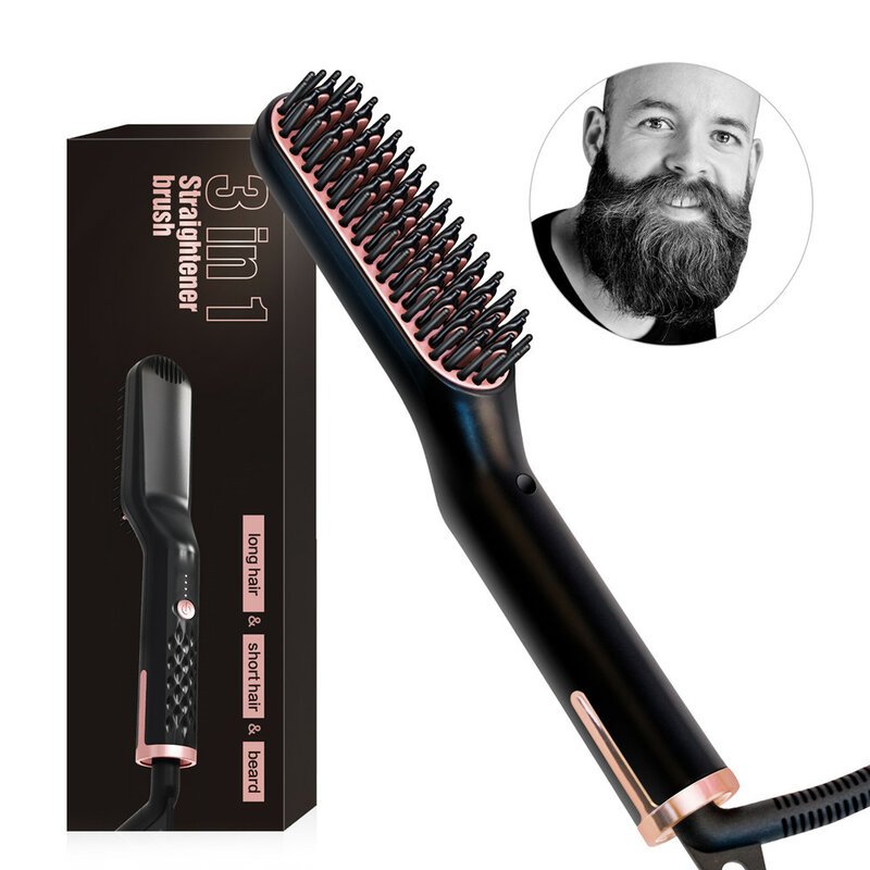 Alisador de barba 2 en 1 para hombres, cepillo eléctrico suave, calentamiento rápido, peine profesional para alisar la barba