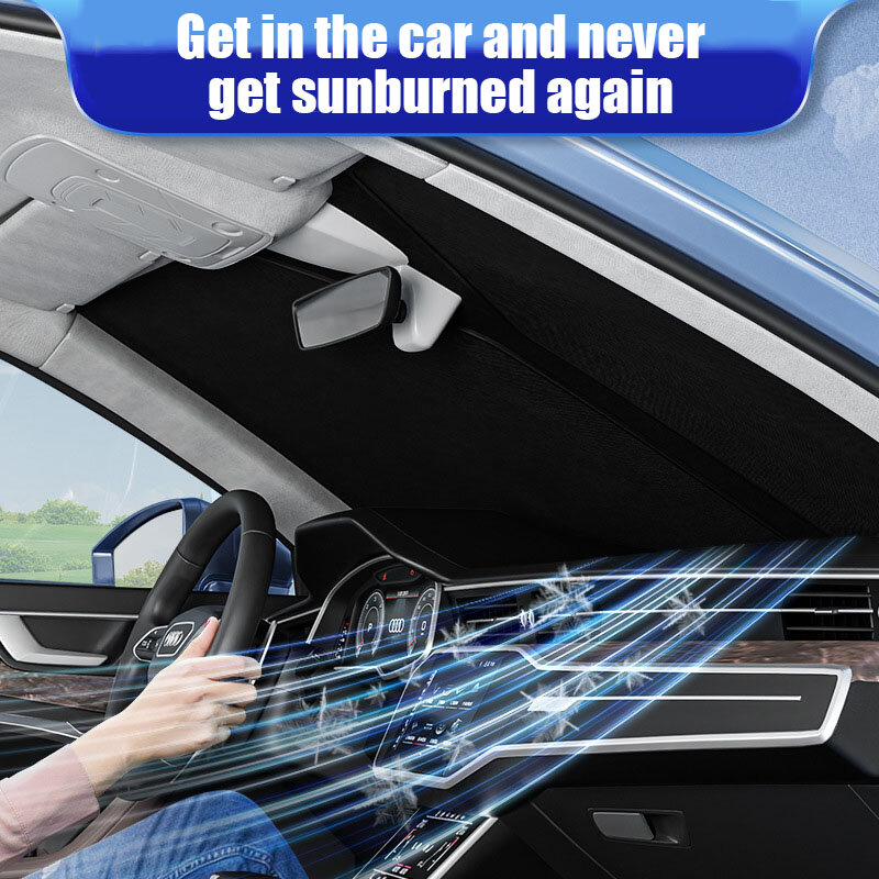 Parasol de tela plateada para coche, protector solar plegable con cremallera frontal, aislamiento térmico, película de aluminio
