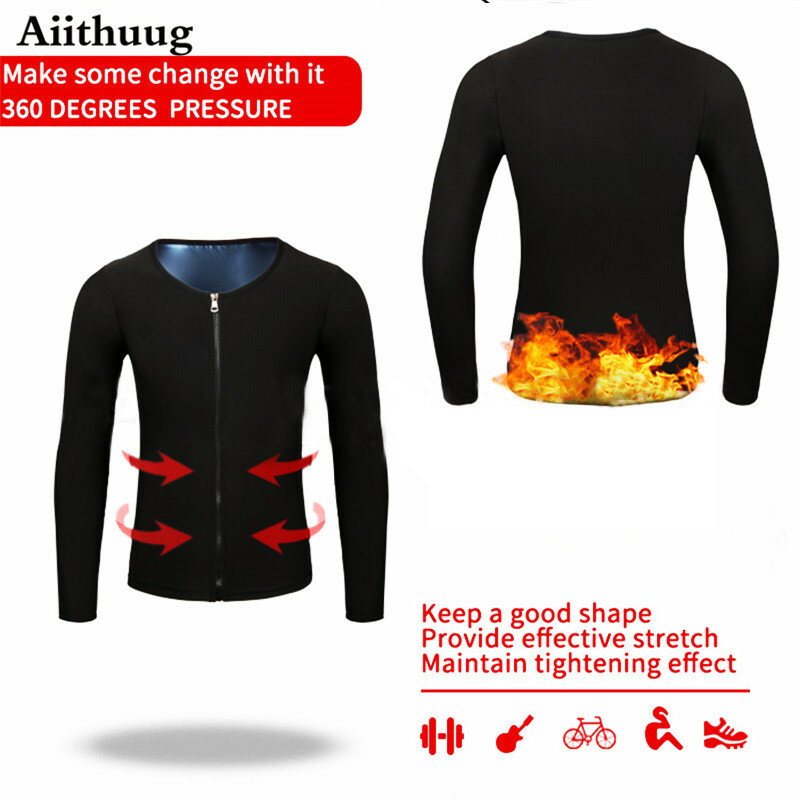 Aiithuug Sauna Suit for Men Sweat Sauna Jacket Long Sleeve Workout Zipper Sweat Top Gym Fitness Sauna Shirt Workout Body Shaper