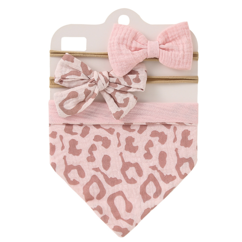 Cotton Baby Bib Bow Headband Adjustable Button Triangle Saliva Towel Print Infant Boy Girl Feeding Burp Cloth