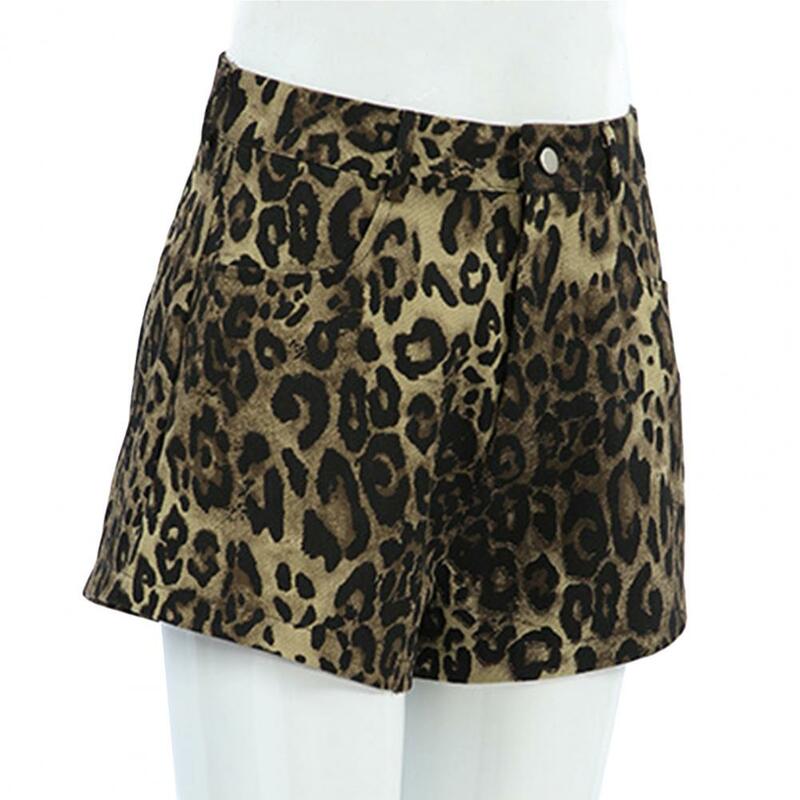 Women Leopard Print Shorts Leopard Print High Waist Shorts for Women Slim Fit Above Knee Length Party Club Mini Shorts
