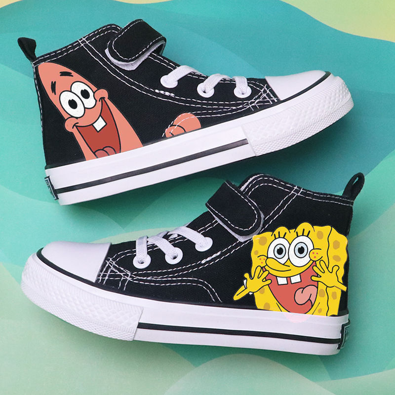Sepatu SpongeBob SquarePants, sepatu olahraga anak, sepatu kasual serbaguna pria dan wanita, ukuran besar kanvas, nyaman, baru, musim panas