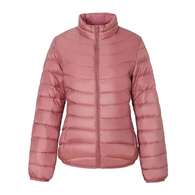 女性用の軽量ダウンジャケット,スタンドカラー,暖かい,薄い,無地,短い,秋と冬,新しいコレクション