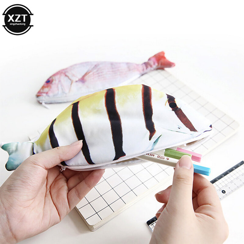1 szt. Kreatywny w kształcie ryby piórnik Kawaii w stylu Korea z tkaniny ołówki torby przybory szkolne artykuły piśmienne gorące pudełko na długopis