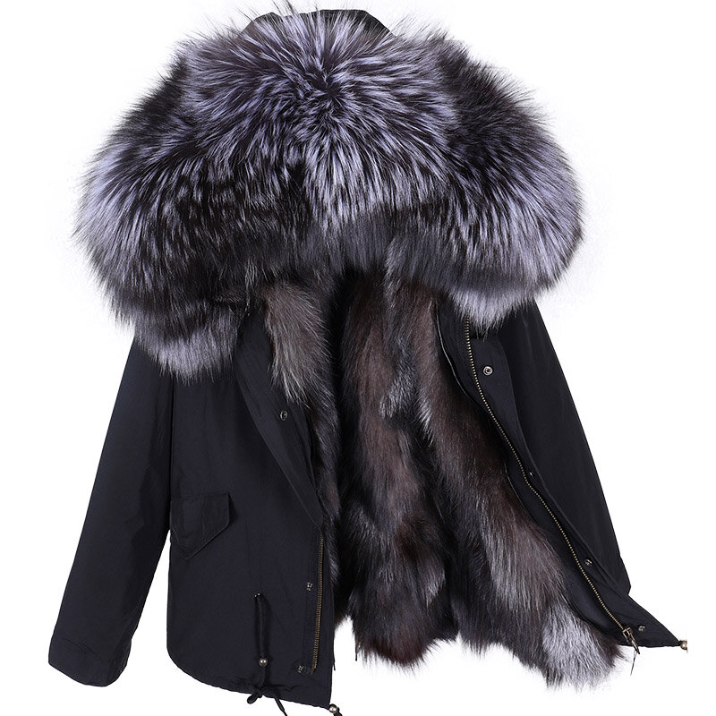Maomaokong jaket bulu untuk wanita, mantel parka kerah bulu rubah asli alami, mantel bulu bagian dalam jaket musim dingin mewah untuk wanita 2023