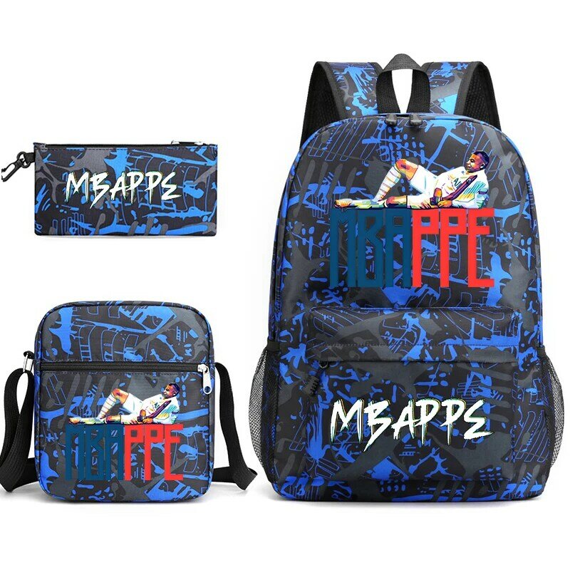 Mbappe set ransel anak muda motif avatar, tas sekolah pelajar, tas bahu tempat pensil 3 potong