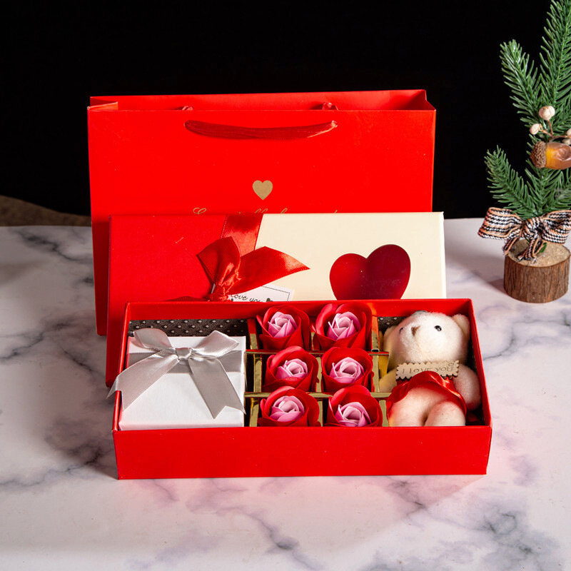Kreatywna biżuteria pudełeczko mydło róża wieczna lalka miś kwadratowe niebo i pokrowiec na biżuterię pudełko na prezent Walentine's Day Gift