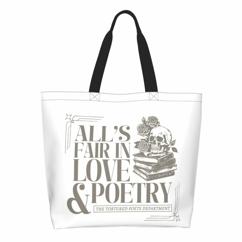 swifts Trendy Unisex All's Fair In Love And Poetry Grocery Bag Large Capacity Merch The Tortured Poets Department Tote Bags