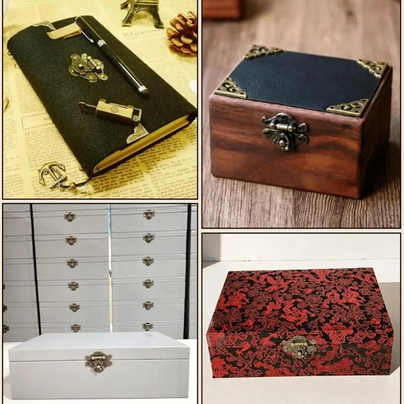 Vintage Retro Notebook Suitcase Wooden Jewelry Box Padlock Latches Hasp Lock Catch Box Buckle Furniture Hardware Box Latches