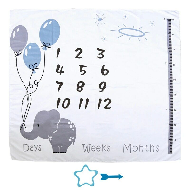 Q0KB 1 Juego manta con hito crecimiento mensual para bebé, accesorios fotografía recién nacido