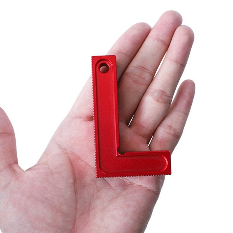 Regla de posicionamiento de ángulo recto graduada roja pequeña cuadrada en forma de L, herramienta de carpintería de aleación de aluminio