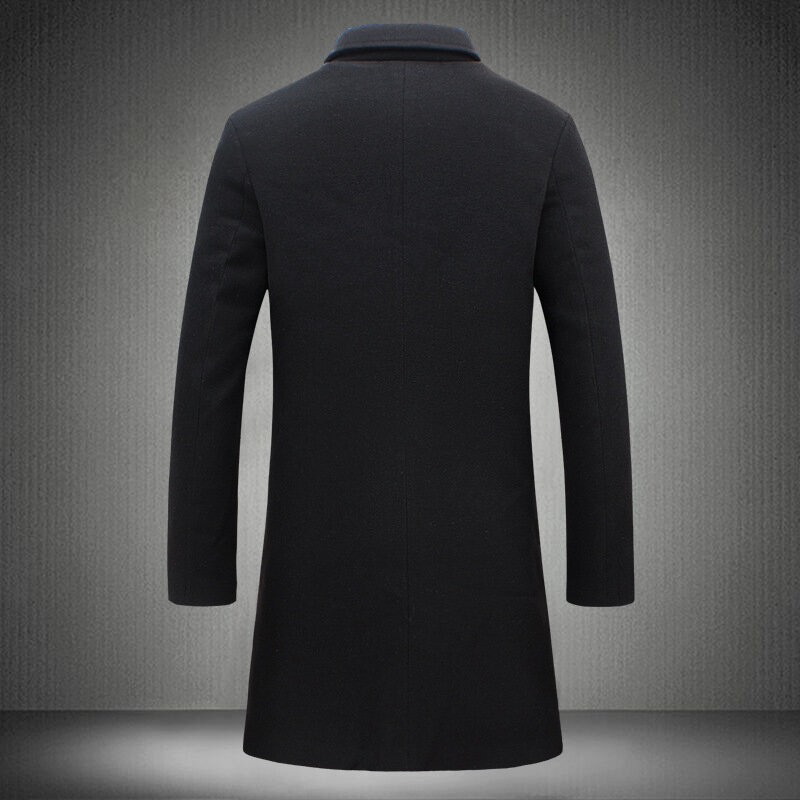 Jaket mantel panjang berkerah Single Breasted, mantel wol kasual musim gugur musim dingin ukuran Plus untuk pria