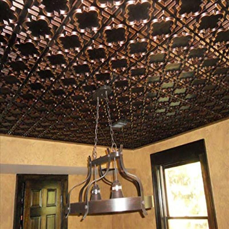 Casablanca PVC Ceiling Tile 25-Pack Antique Copper Glue Down Fire Rated Stunning Finish Crisp Design Create New Ceiling Hours!