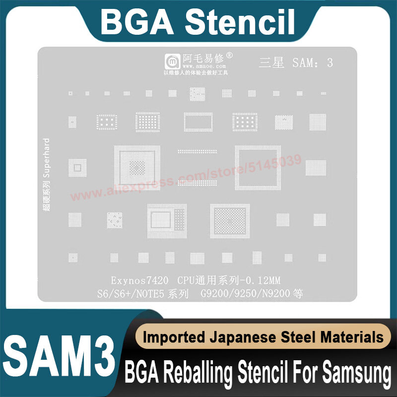 BGA Stencil For Samsung S6 Plus Note 5 G9200 G9250 N9200 Exynos 7420 CPU Stencil Replanting tin seed beads BGA Stencil