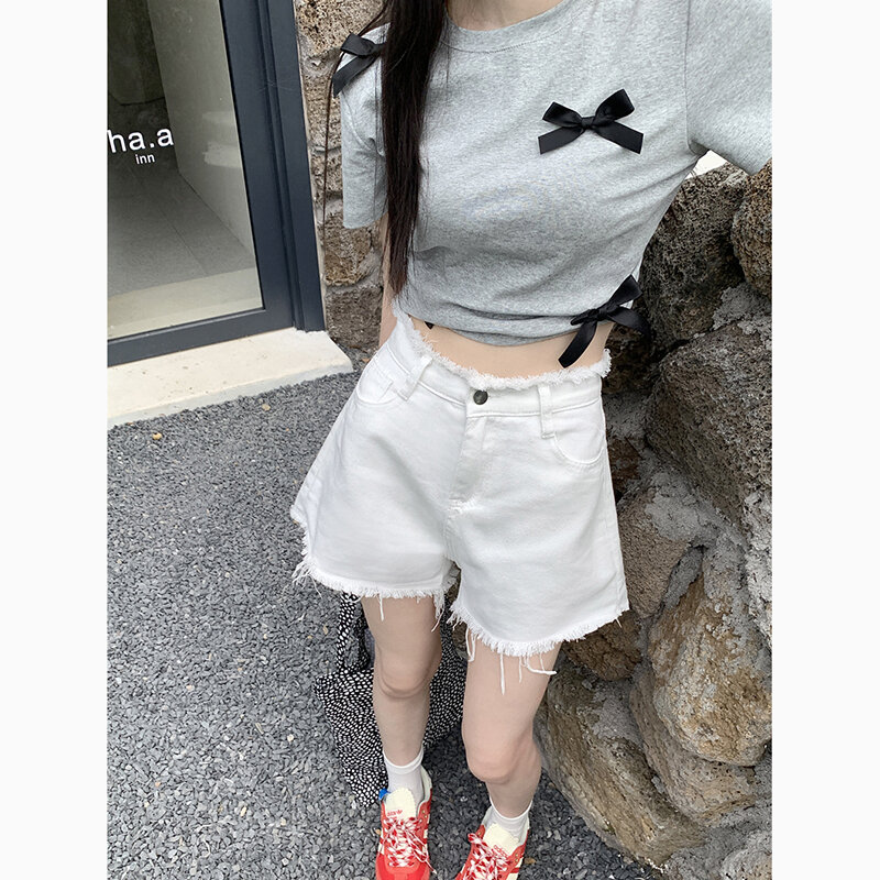Hundreds of simple denim shorts female spring and summer new thin and high hundreds of loose a word wide-leg denim hot trousers