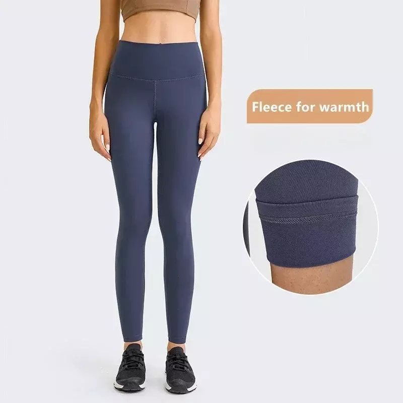 Женские теплые флисовые леггинсы Lulu для занятий йогой с высокой талией в зимнее время, спортивные тренировочные персиковые эластичные штаны для фитнеса