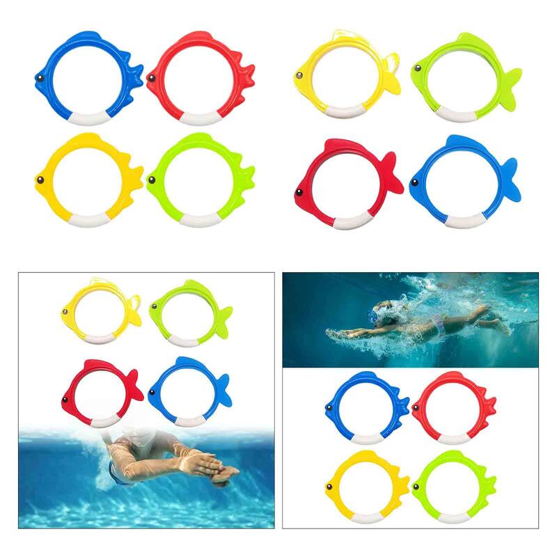 4 pezzi Diving Fish Ring Toys Summer Sinker Set piscina giocattoli giocattoli subacquei per giochi sport acquatici estate bambini ragazzi