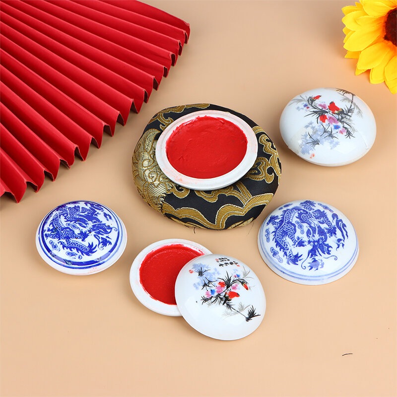Kotak keramik kaligrafi cetak tanah liat lukisan Cina buku salinan merah Cinnabar cetakan lumpur minyak merah tinta pasta cap tanah liat untuk segel