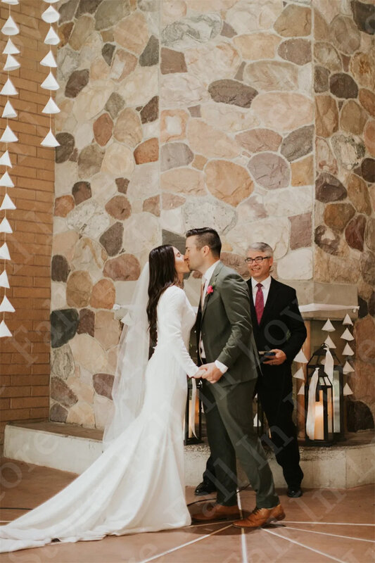 Женское свадебное платье с юбкой-годе, элегантное винтажное платье невесты с круглым вырезом и длинным рукавом, индивидуальный пошив