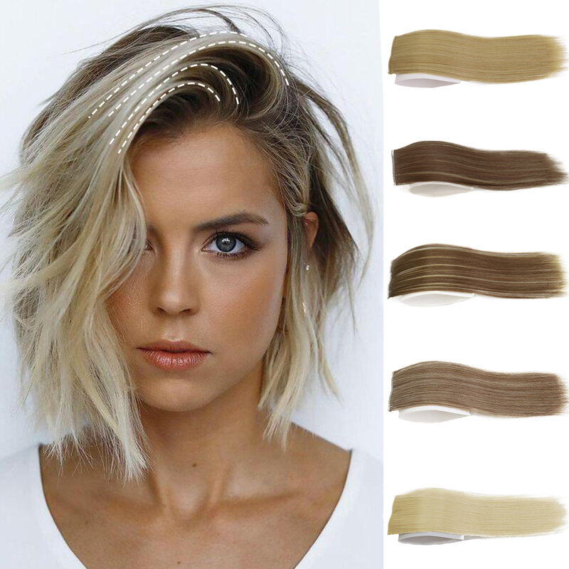 Almohadillas de pelo invisibles sintéticas sin costuras, Clip en una pieza, 2Clips para aumentar el volumen del cabello, extensiones de cabello, cubierta lateral superior
