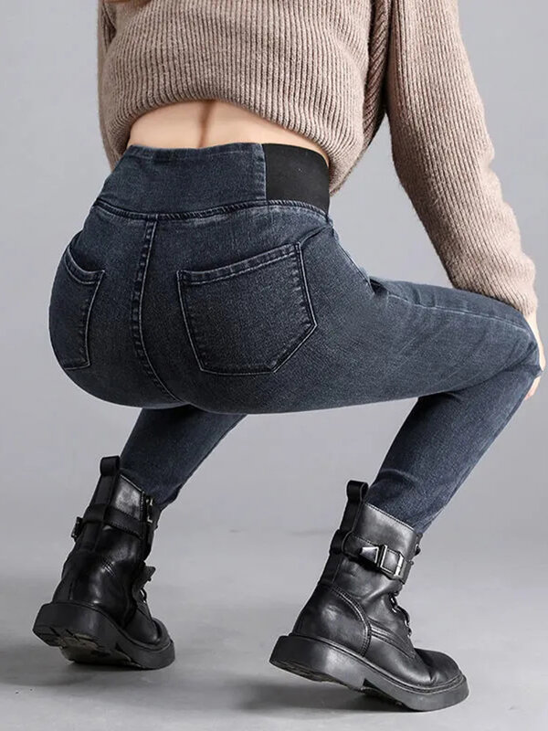 Узкие Теплые эластичные брюки-карандаш с бархатной подкладкой на талии, зимние черные классические плюшевые утепленные джинсы, облегающая зимняя одежда Vaquero
