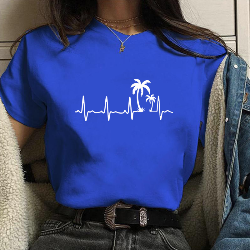 여성용 코코넛 하트 라인 프린트 티셔츠, 여름 야외 휴가 셔츠, 멋진 여성 티셔츠