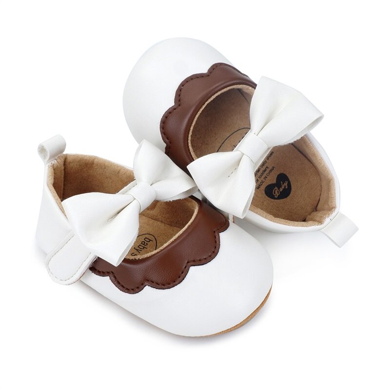 VISgogo-Sapatos de couro macio PU para bebês, antiderrapante, cor de contraste, primeiro caminhante, princesa, criança, casual