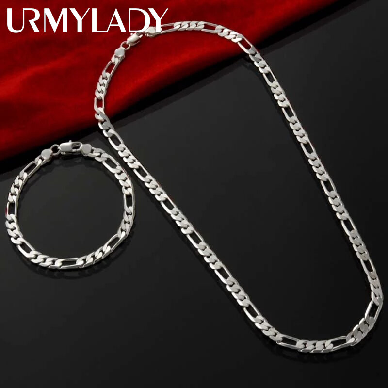 Ожерелье и браслет из серебра 925 пробы, 4 мм