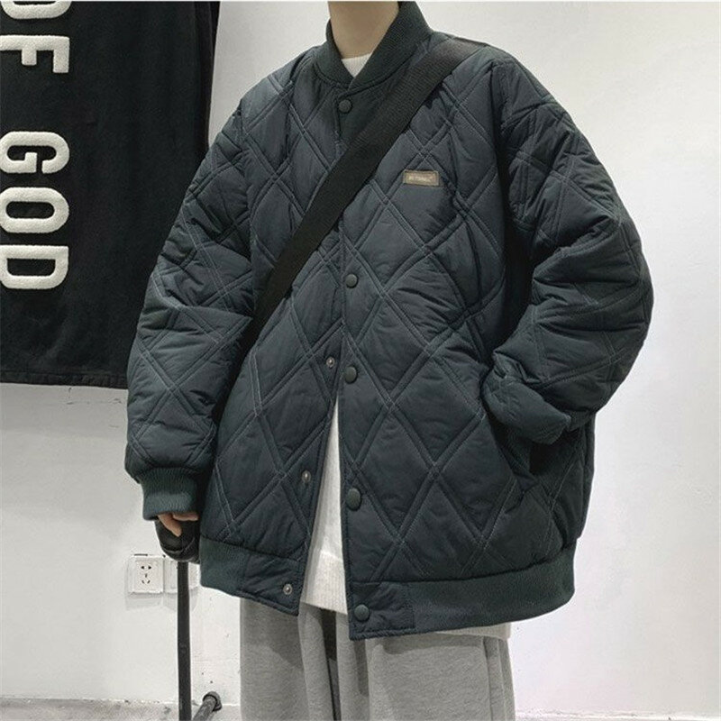 Winter Men Thick Coat Warm Solid Quilting Korean Casual Baseball Uniform Fashion Stand Collar Couple Tooling Jacket Ropa Hombre