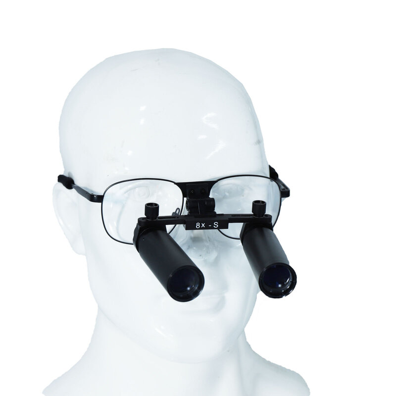 แว่นขยาย8X กรอบโลหะแว่นขยายทางการแพทย์อุปกรณ์ทันตกรรมชิ้นส่วนเครื่องมือทันตกรรมแว่นขยายทำงานโดยใช้กล้องสองตา