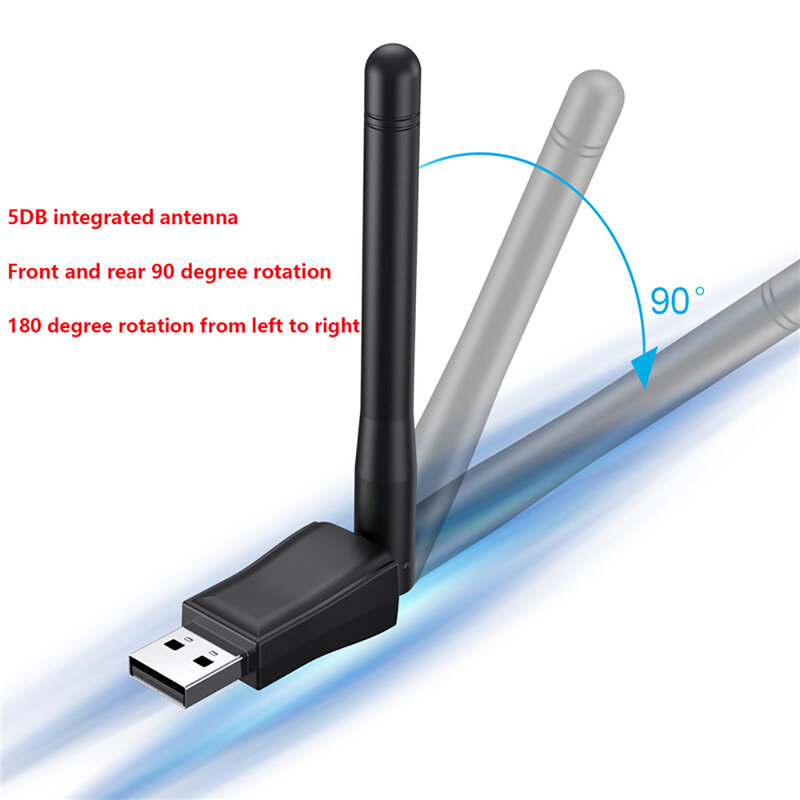 Mini Adaptador USB WiFi com Antena, Placa de Rede Sem Fio, Dongle PC, Receptor LAN, 150Mbps, 2.4GHz, 802.11n/g/b, PC Ethernet