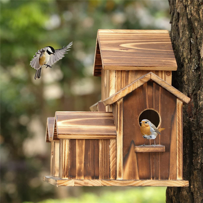 Wiszące drewniane domek dla ptaków na zewnątrz 6 otworów drewniane dekoracje na domek dla ptaków dziedziniec podwórka