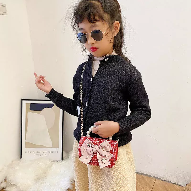 Fashion Mini Cute Princess Handbags Girl Classic Coin Purse Tweed Handbag Children Wallet Kid Money Bag Baby Shoulder Chain Bag
