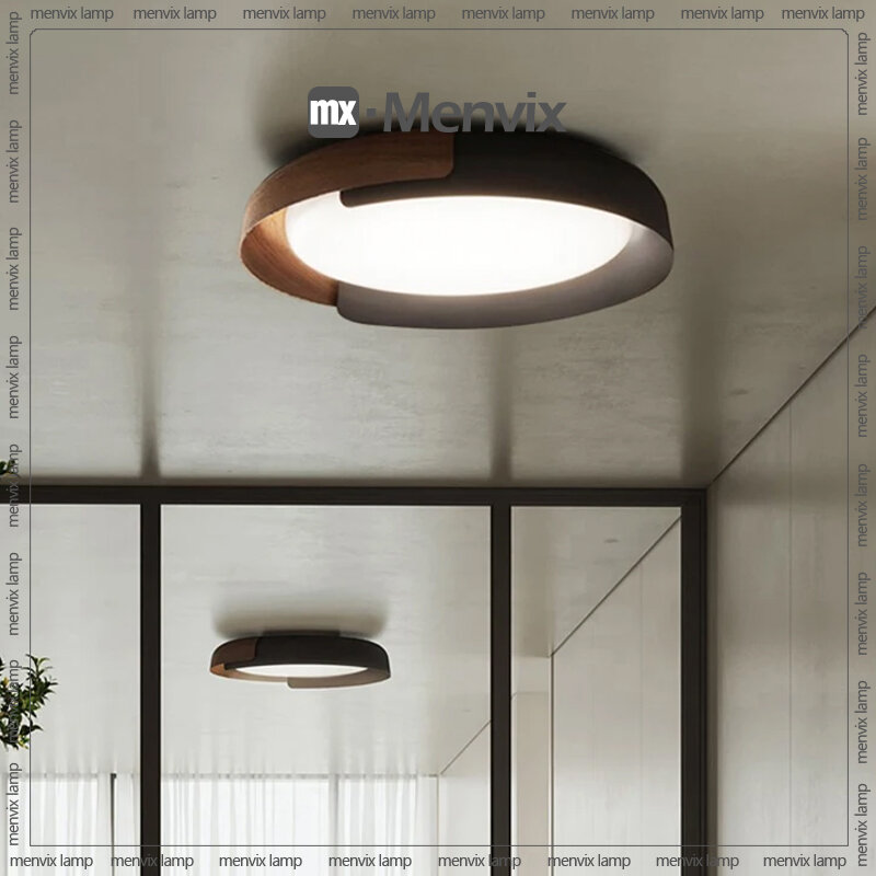 Креативная потолочная лампа Menvix в скандинавском стиле, двухслойный светильник с зернистой поверхностью из железа и дерева, для гостиной, ресторана, настенное потолочное освещение