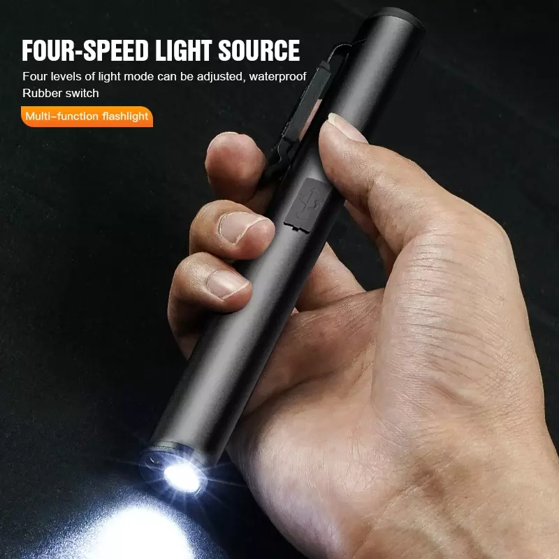 Lanterna UV recarregável USB, Mini LED multifuncional, 4 fontes de luz, Pen Clip com indicador, 4 em 1, UV, LED, COB