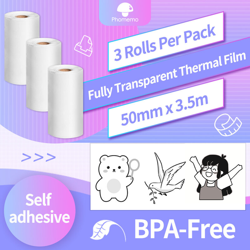 Transparent Adhesive White Sticker Transparent Thermal Paper for Phomemo M02/M02 Pro/M02S Printer Printable Sticker Photo Papers