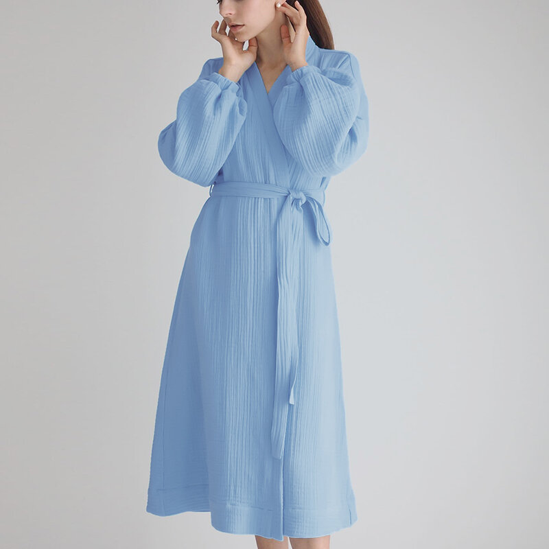 Hiloc-Lantern longo feminino mangas de algodão, faixas de quimono, roupão elegante, vestidos de pijamas femininos, 2022