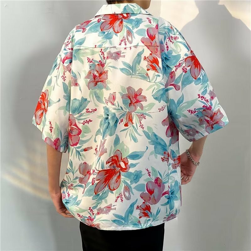 Camisas hawaianas para hombre, camisas transpirables de moda avanzada, Media manga, Floral, bolsillo de calle, estilo coreano, Hipster guapo