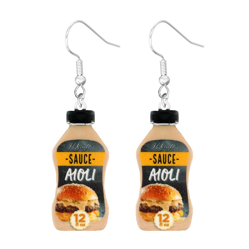Oil Coated Chili Sauce Canned Bottle Design Dangle Earrings CuteHip Hop Style Acrylic Jewelry Creative Female Gift