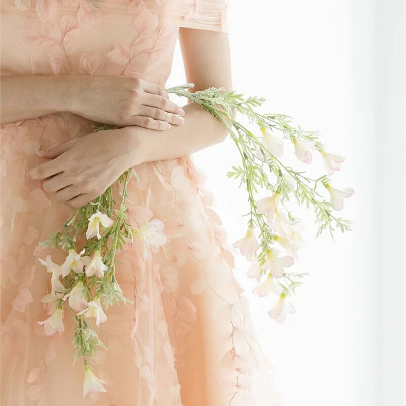Fee Perzik Roze Tule Korea Dame Lange Prom Jurken Voor Weding Fotoshoot 3d Bloemen Avondjurken Bruiloft PhotoshootCL-515
