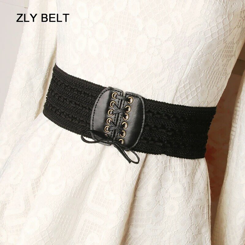 Zly 2022 nova moda cintura feminina elegante ampla cintura capa versátil saia elástica decorativa material de couro do plutônio cinto