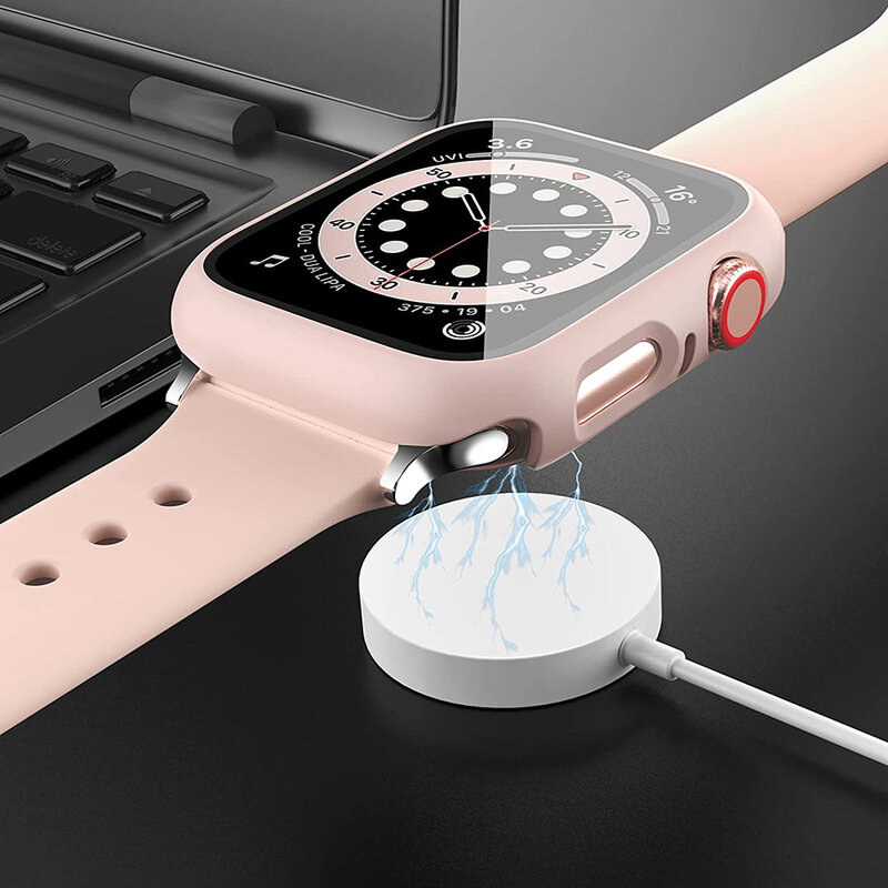 Casing Pelindung Layar untuk Apple Watch Seri 8 7 6 SE 5 4 3 44Mm 40Mm 45Mm Iwatch 42Mm 38Mm Kaca + Penutup Aksesoris Apple Watch